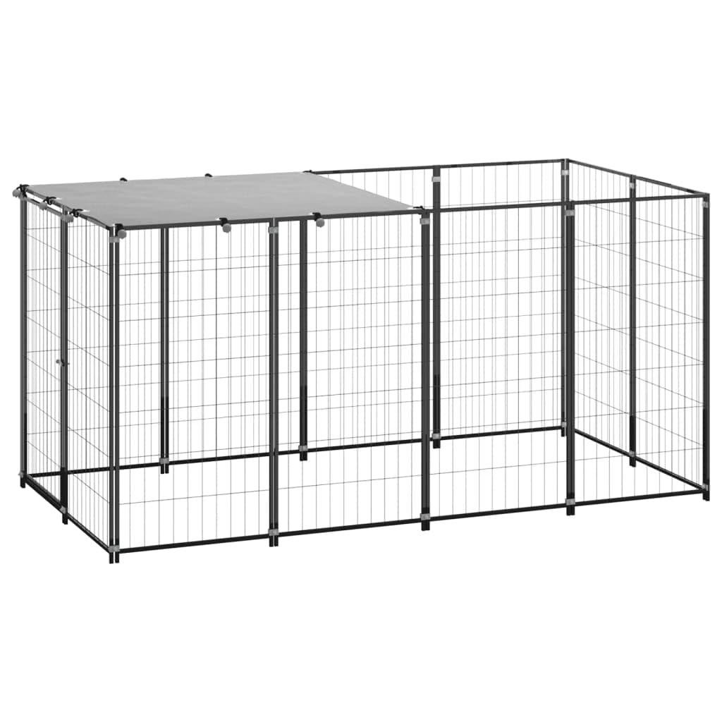 Toit polyéthylène pour niche chien acier extérieur avec grand enclos de 2,42m²