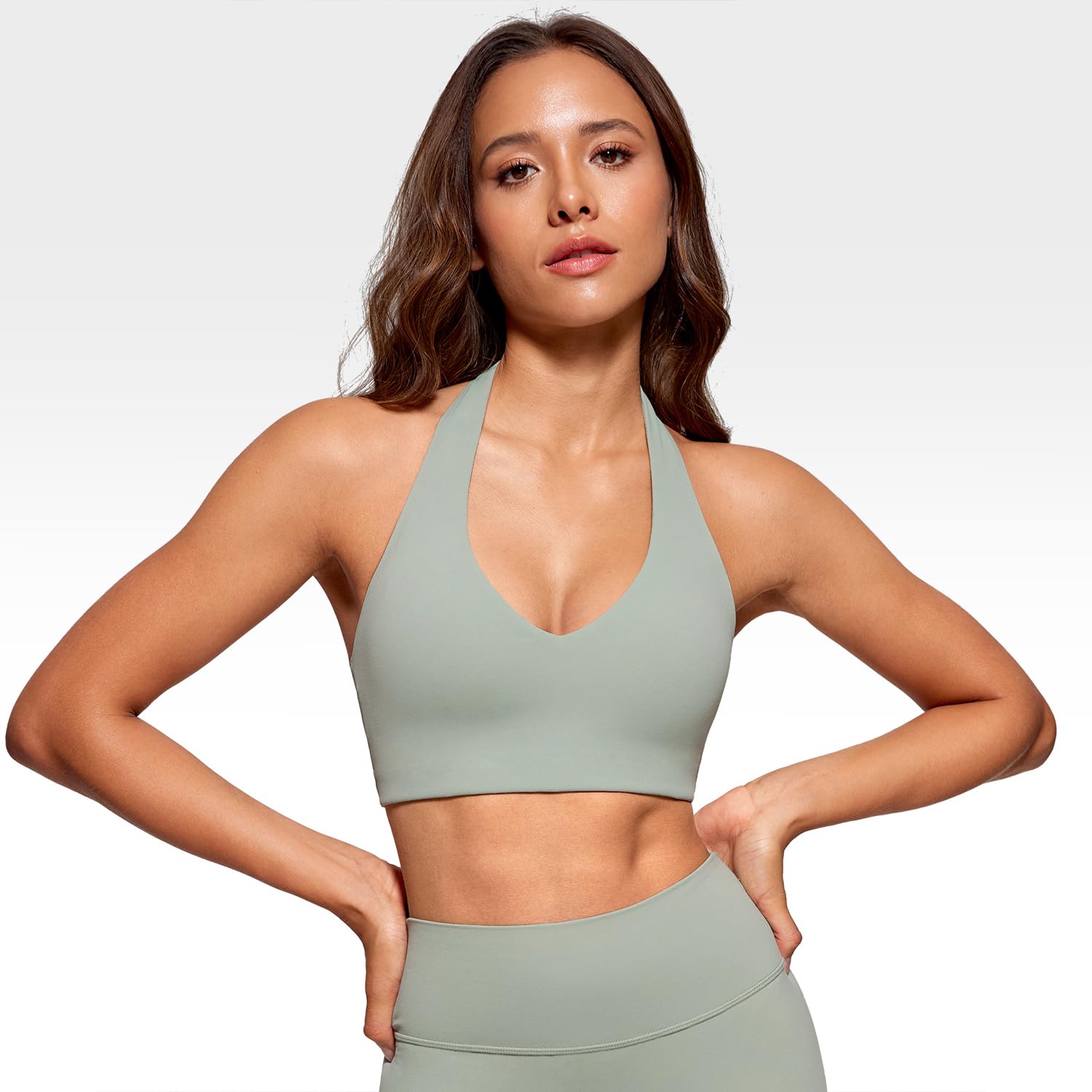 INGIA Sujetador deportivo halter largo para mujer, con relleno de espalda baja, para yoga, entrenamiento, con brasier integrado