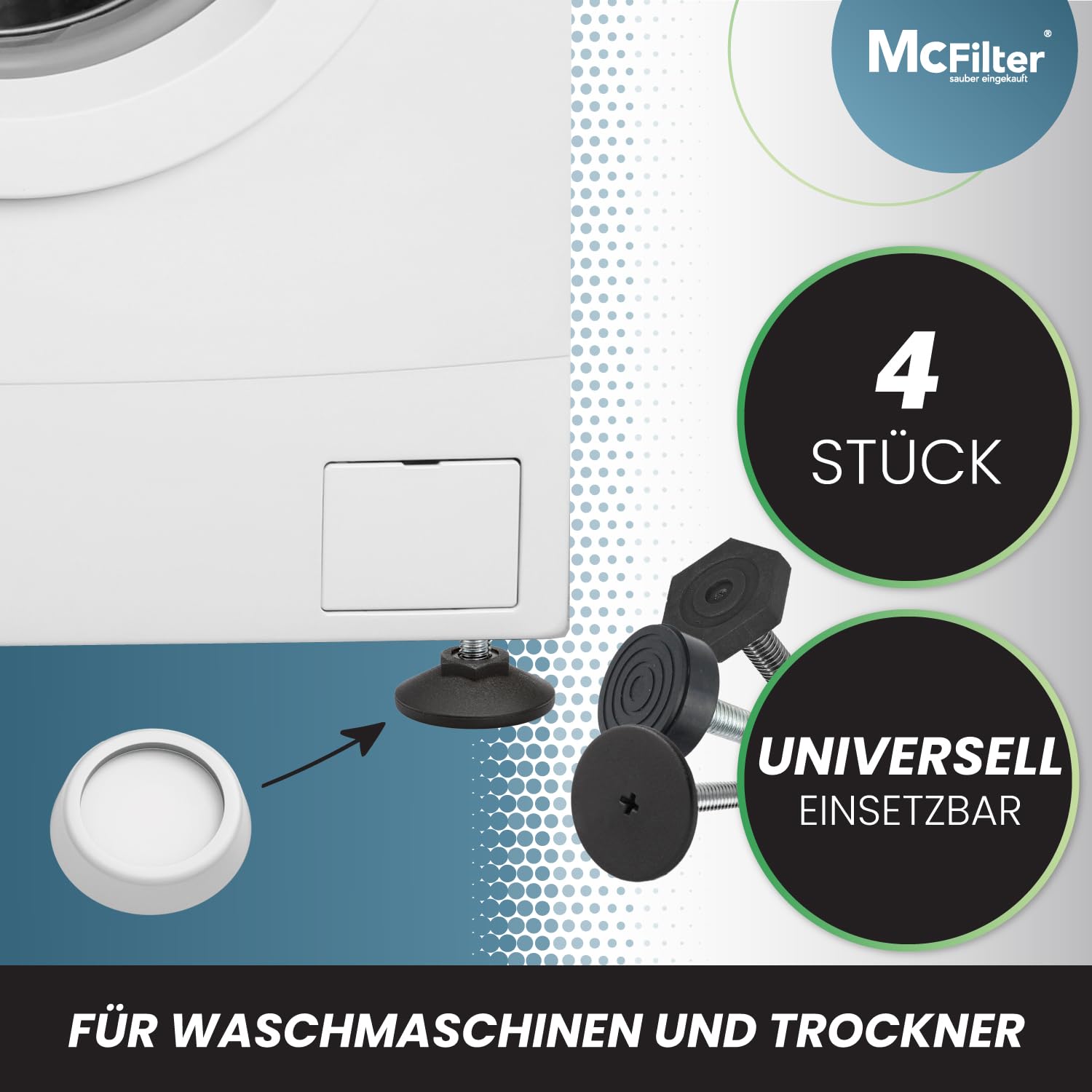 Scanpart Schwingungsdämpfer – 4 Stück, Weiß, Für Waschmaschine, Trockner & Geschirrspüler, Reduziert Vibrationen & Geräusche, Feuchtigkeitsresistent