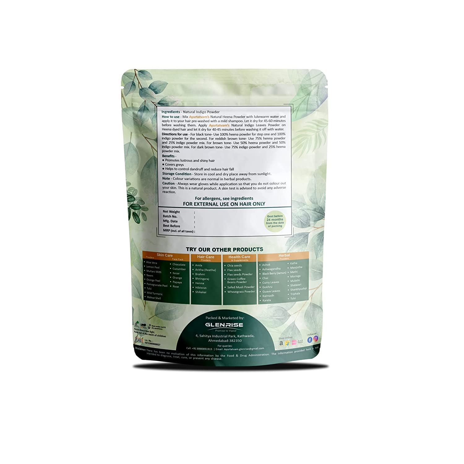 Natural Indigo Powder- Hair Color-100g