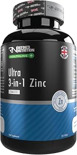 Ultra 3-in-1 Zinc Tablets, 25mg, 365 Supply | Zinc Picolinate, Bisglycinate & Citrate, With Copper, Vegan, Immune System & Skin Support, UK Made