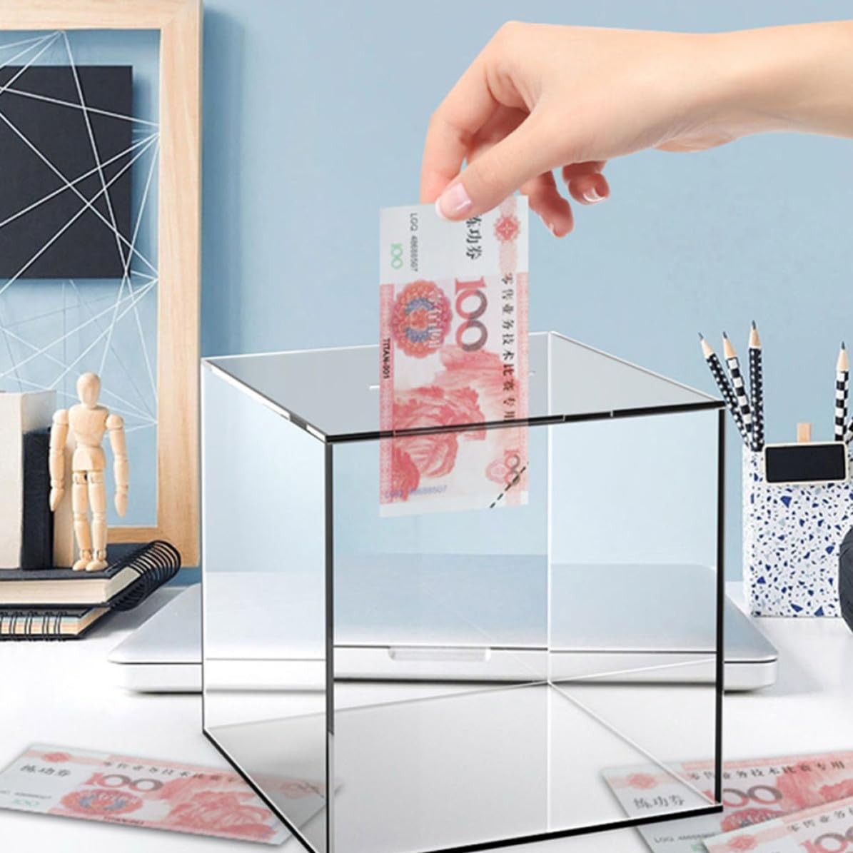 Levemolo Tirelire de Table en Acrylique Transparente 2 Pièces, Boîte à Économies Cubique Simple et Éducative pour Garçon et Filles, pour Bureau ou Table