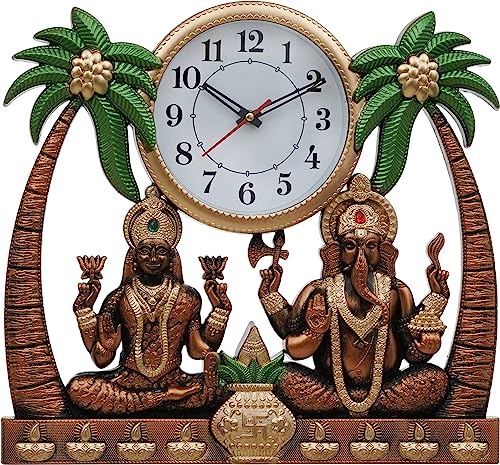 Image of Laxmi Ganesh Showpiece Wall Clock Stylish New Wall Pendulum Clock for Home Living Room Hall Bedroom 14 by 15 Inches Decorative Analog for Home