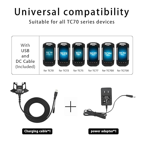 Miniatura 2 de LANADO Cable de carga USB con adaptador para Zebra Symbol TC70 TC75 PDA cargador de computadora portátil Set reemplaza CBL-TC7X-USB1-01 para escáner