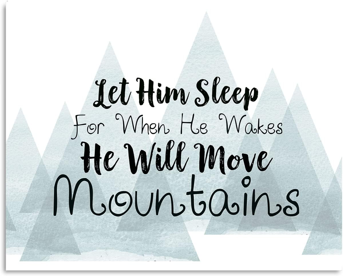 Govivo Let Him Sleep For When He Wakes He Will Move Mountains - Kids Bedroom Decor for Boys - Above Crib Decor - Nursery Wall Decorations - Motivational Quote for Boys - 40x32 ready to hang canvas