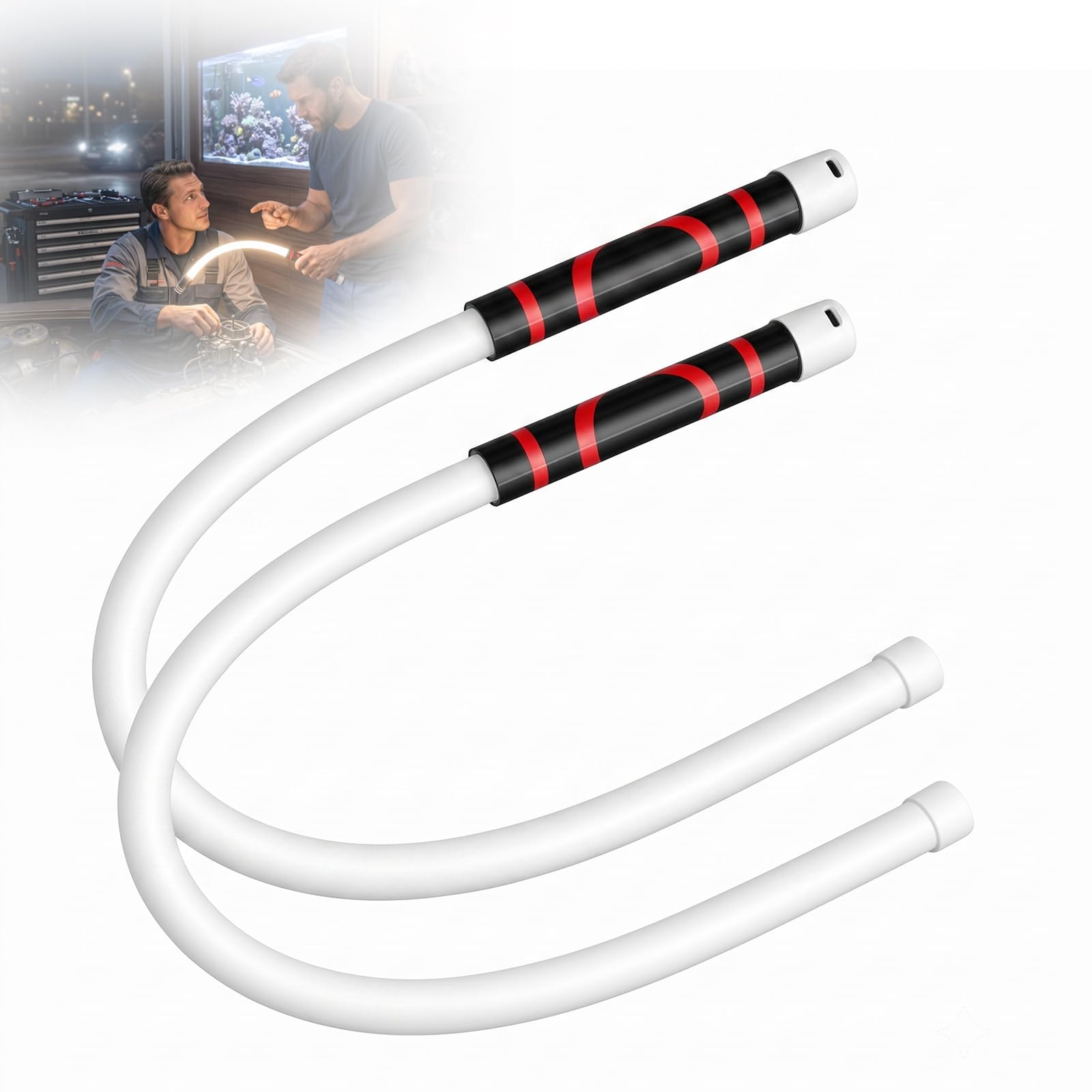 Lampada da lavoro a LED con batteria, 3 livelli di luminosità, impermeabile, 73 cm, flessibile a collo di cigno, lampada da officina, ricaricabile tramite USB, per riparazioni auto, campeggio