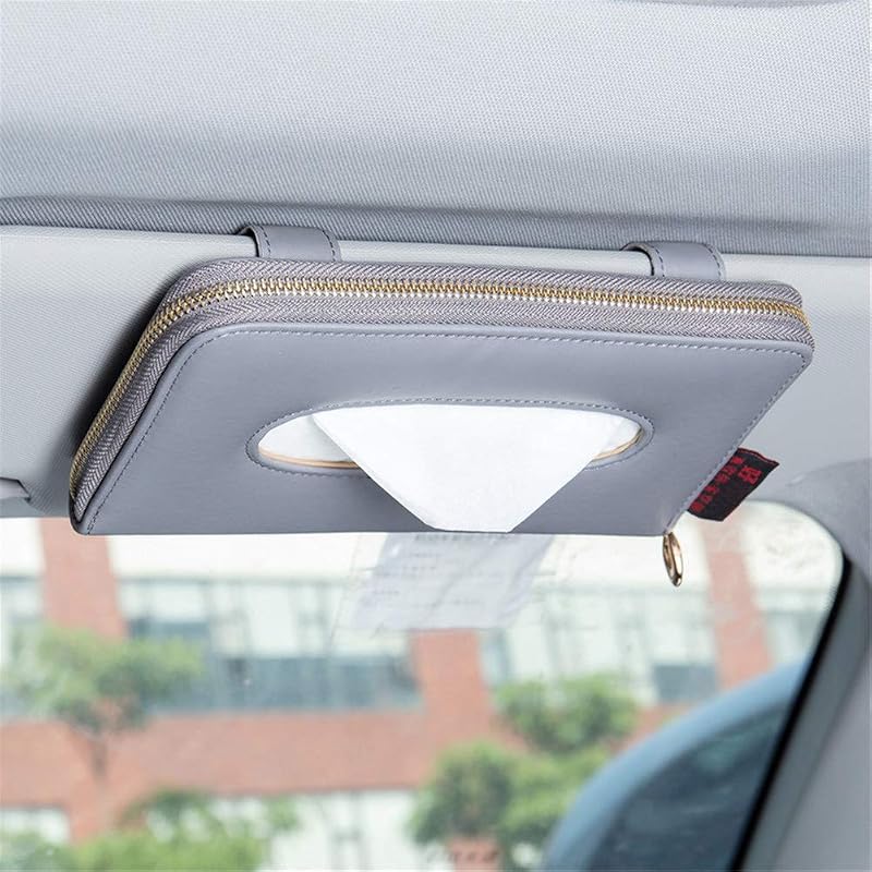 Porta-lenços automotivo para para-sol e banco traseiro Cartisen em couro sintético cinza