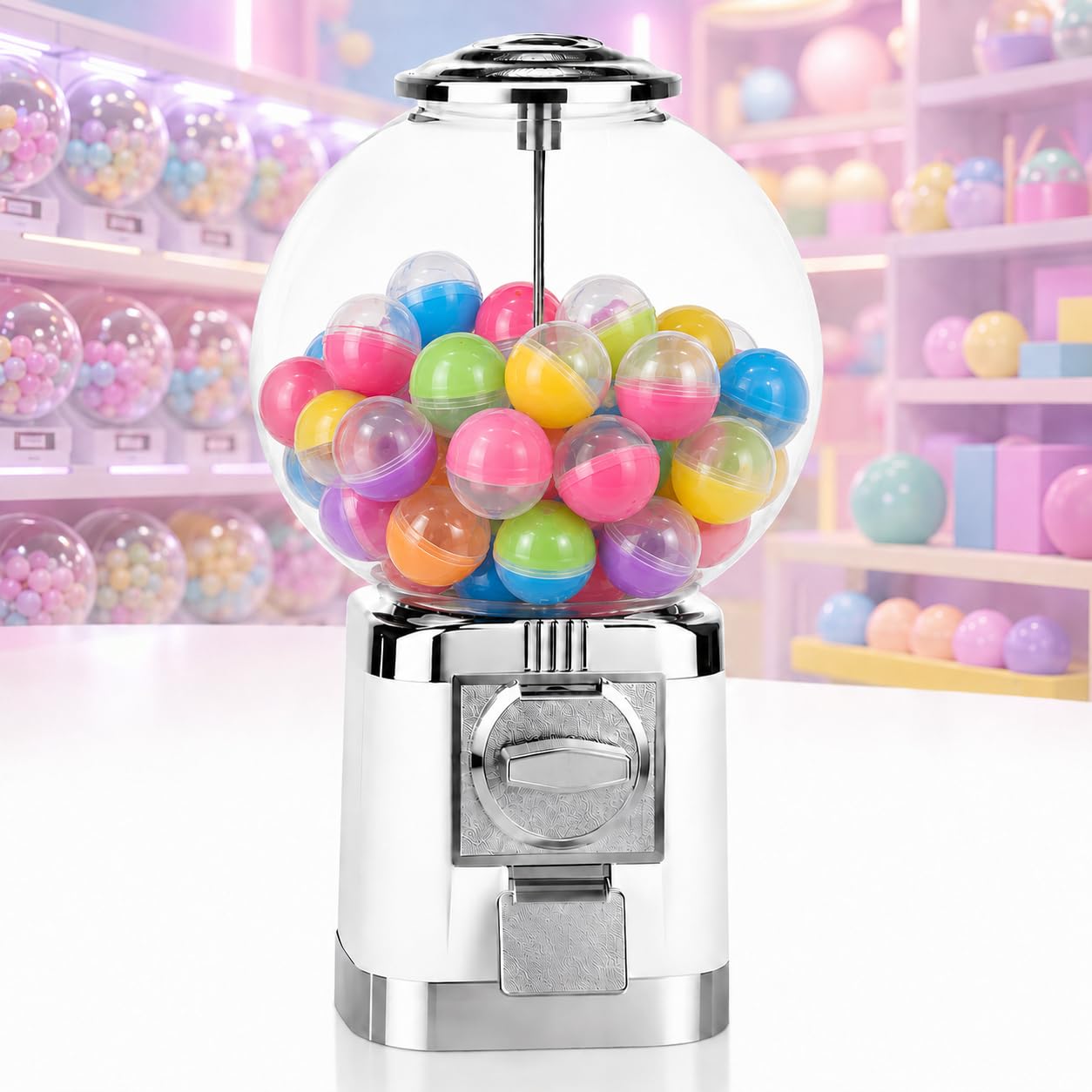 Dispensador Manual de cápsulas de café para mostrador y Zona común | El selector regulable guía diferentes formatos compatibles hacia la salida inferior durante la rotación completa del mando.