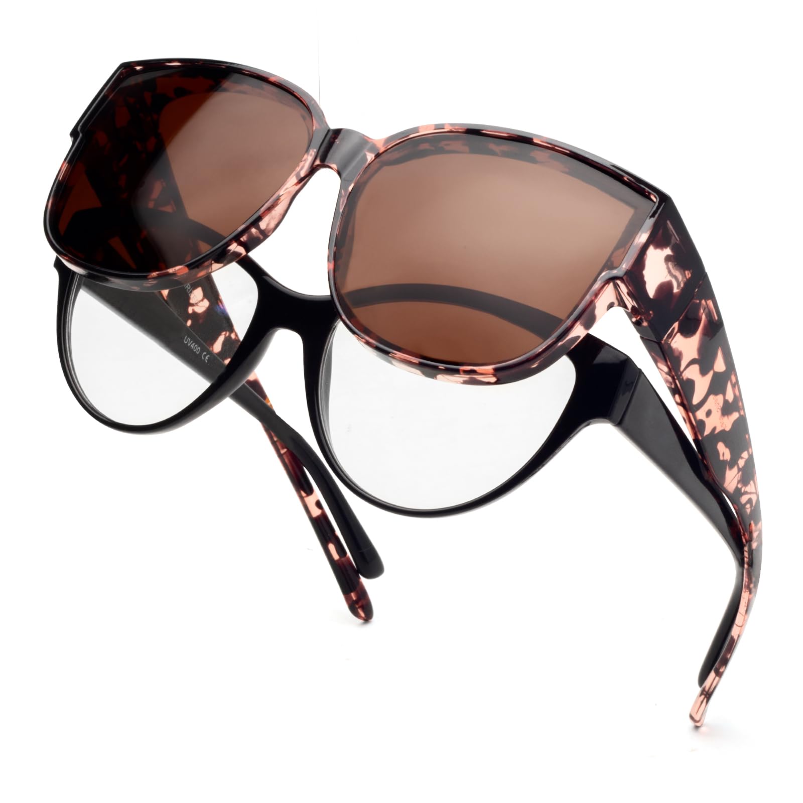 Face Shadow Polarisiert Überzieh Sonnenbrille Damen über Normale Brille, Überbrille für Brillenträger UV400 Schutz Übergroß, Ultra Leicht Fahren Angeln