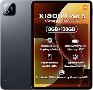 Pad 8, Tablet 11.2" AMOLED 3.2K 144Hz, Snapdragon 8s Gen 4, Battery 9200mAh(Typ), HyperOS 3, Android 16 (Gray, 8+128GB)