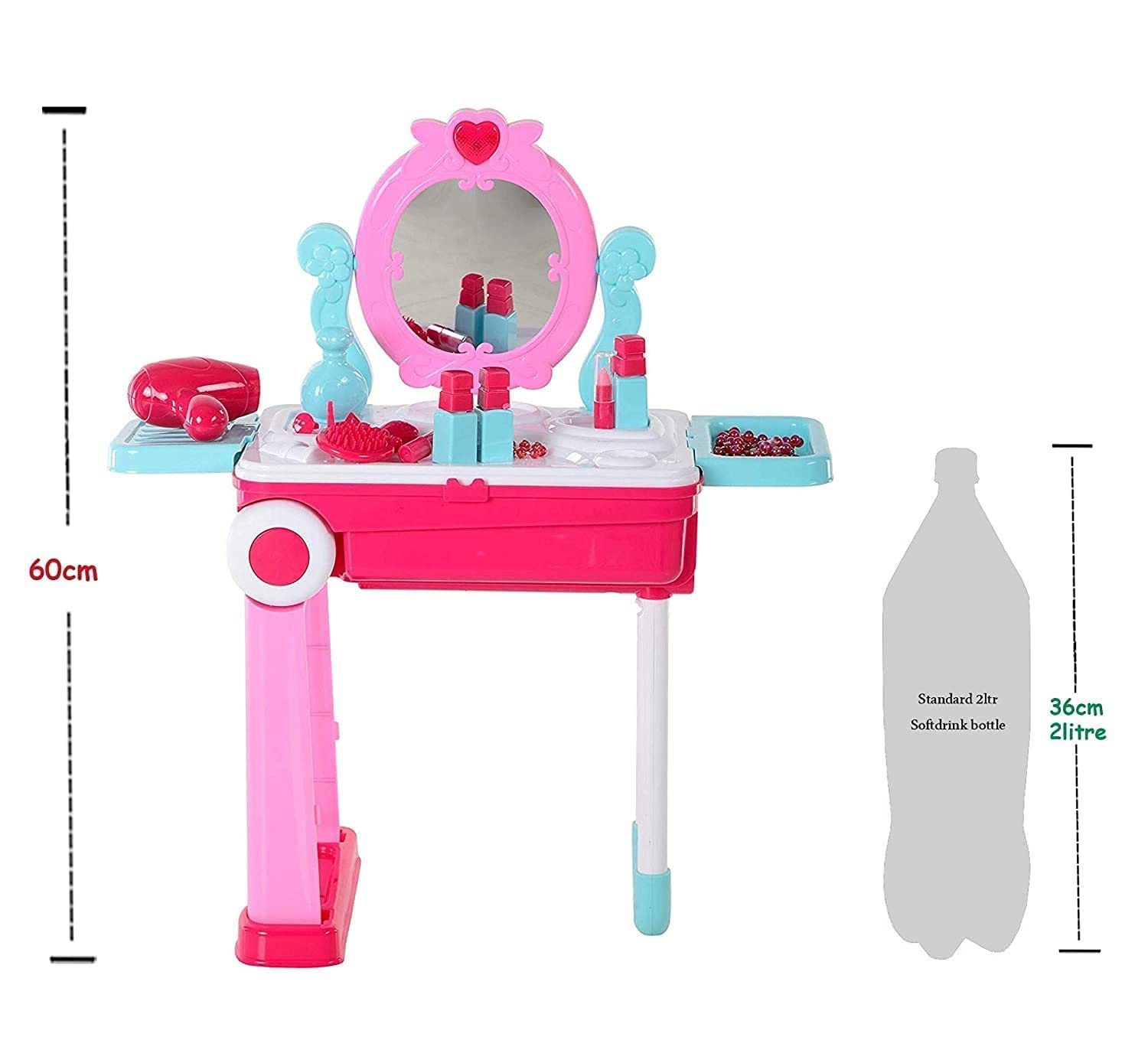 Giptoc 2 in 1 Beauty Makeup Kit, Vanity Table with Mirror, Trolley, Cosmetic Accessories for Kids, Pink 4