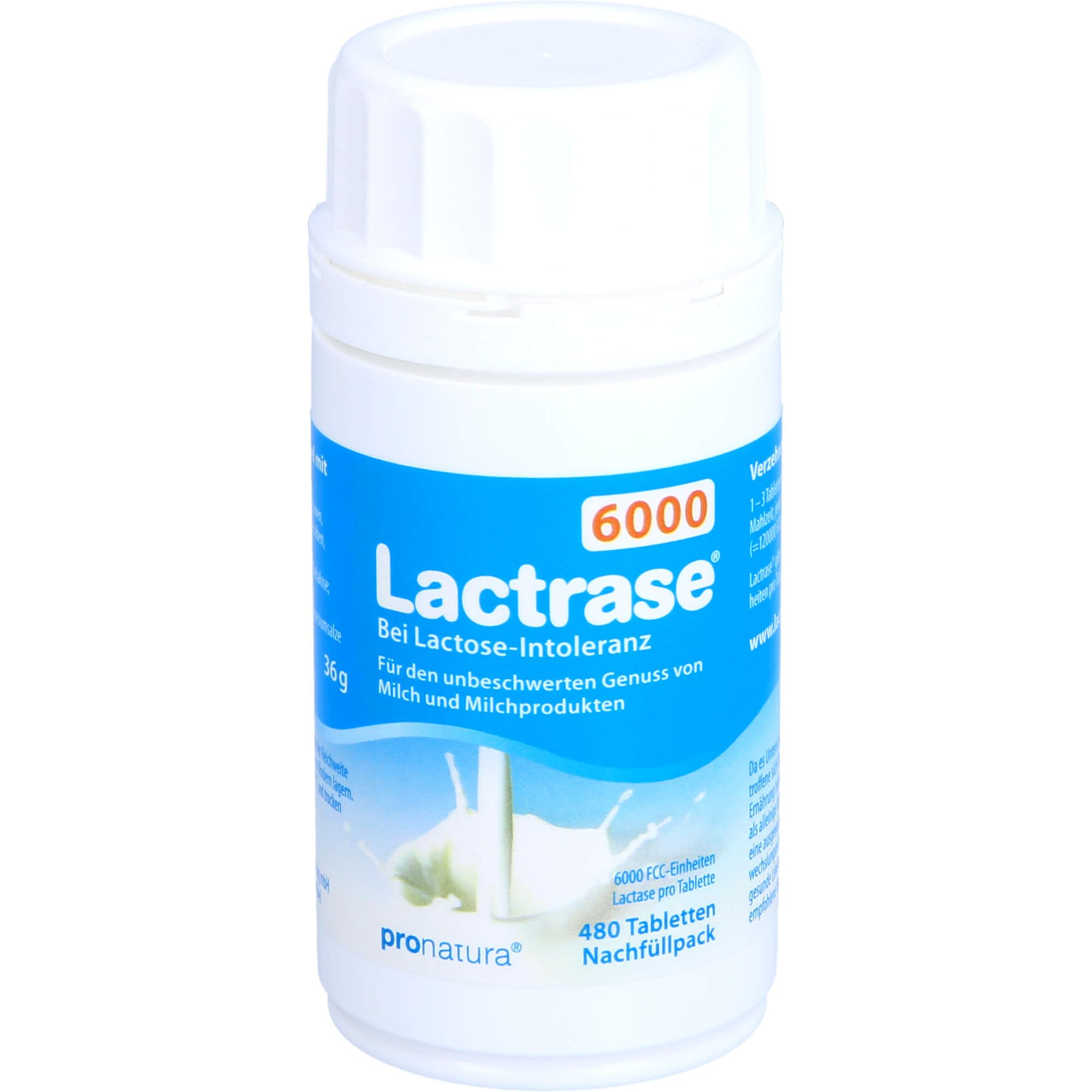 pro natura Lactrase 6000 – Nachfüll-Pack für Klickspender, 480 Lactase Tabletten bei Lactose-Intoleranz, für den unbeschwerten Genuss von Milch und Milchprodukten