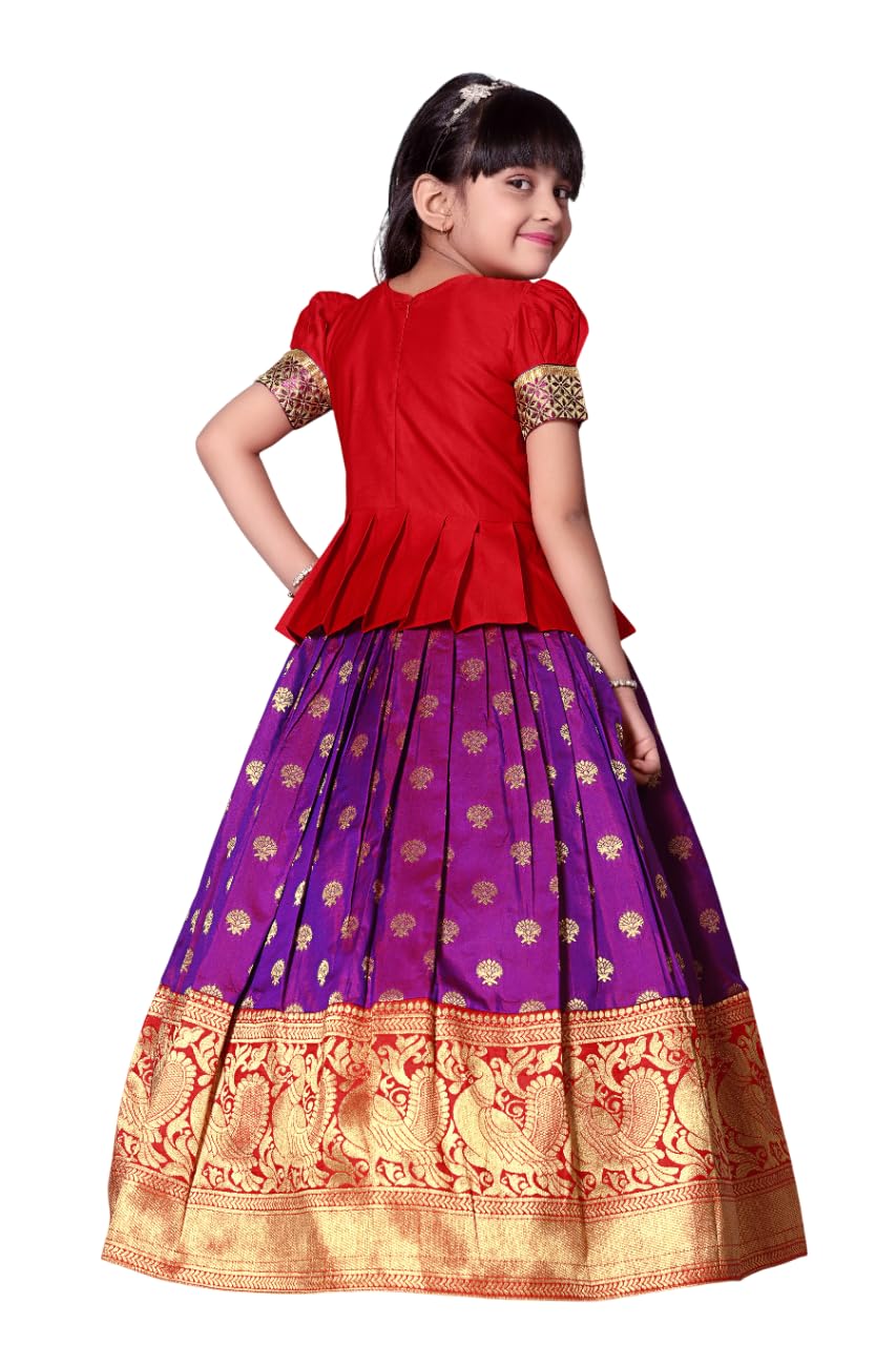 White Button New Latest Girl's Pattu Pavadai Readymade Lehenga Choli For Girls Dress