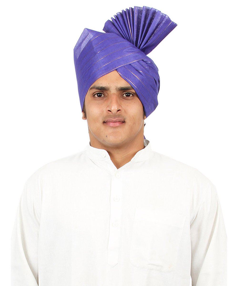 KALAPURI� Traditional Unstitched Fabric Roto Jari Blue Pheta (Turban Safa) for Men for Wedding/Marriage and Traditional Function