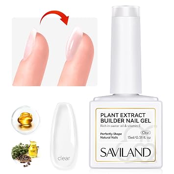SAVILAND Clear Builder Nail Gel - 15 ml Builder Nail Gel In A Bottle Nail Extension Gel Hard Gel Nail Strengthener Rich in Castor Oil & Vitamin E for Damaged Nails Nail Repair Reforcement Art