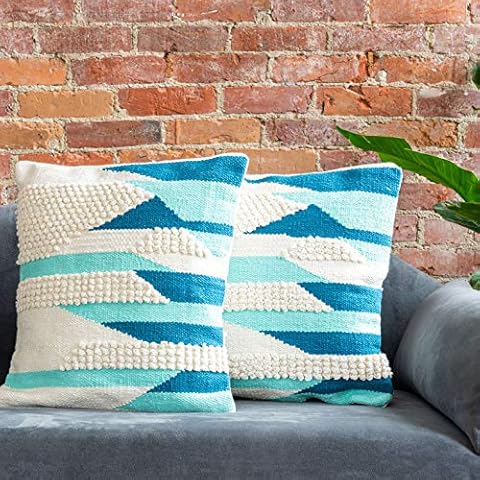 Refinery29 | Stevie Collection | 100% Cotton Luxury Decorative Textured Throw Pillows, Ultra Soft with Stylish Modern Woven Tufted Design for Home Décor, Blue Cover