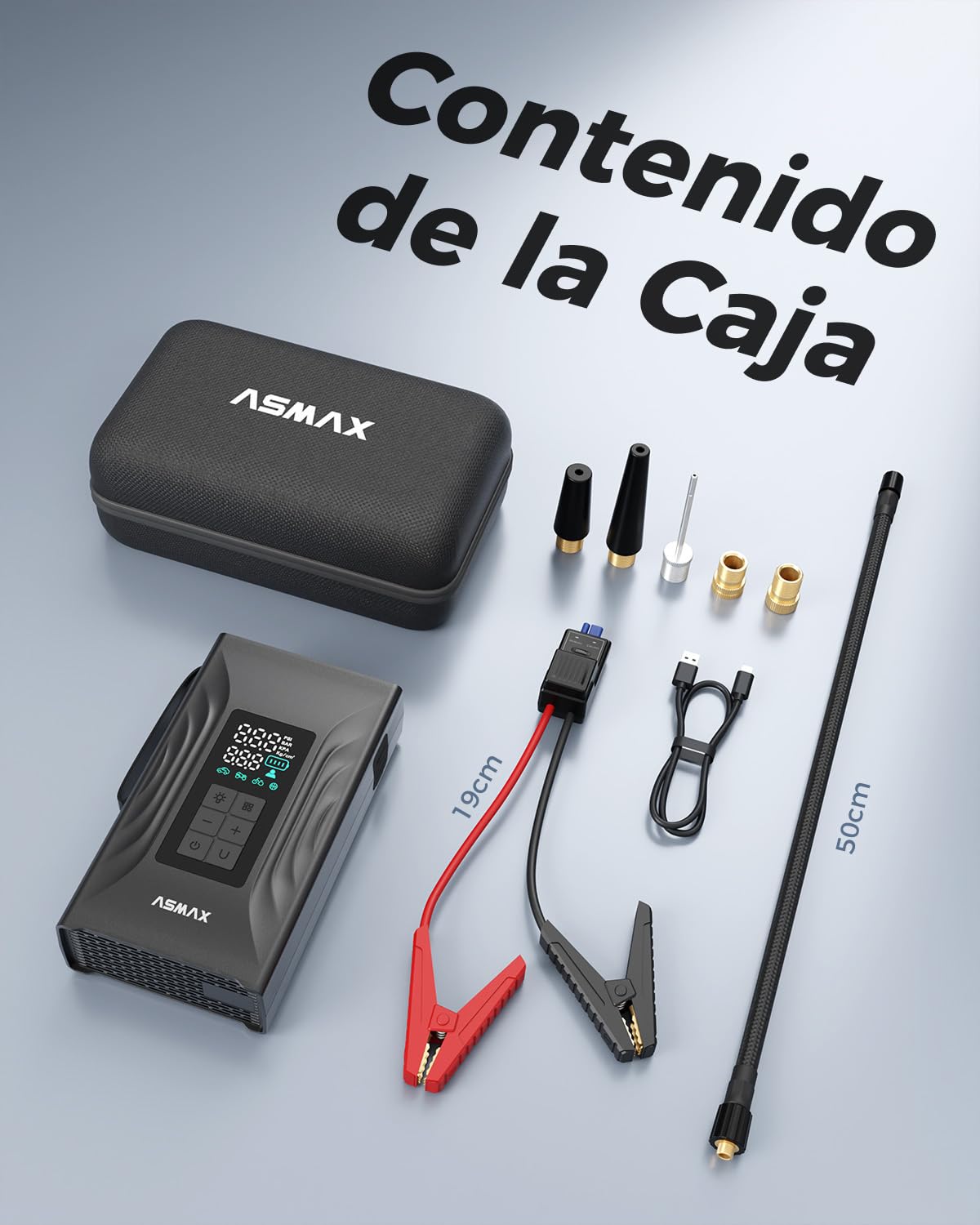 ASMAX T20 Arrancador de Baterias de Coche 4000A, Compresor de Aire 150PSI, Arrancador de Coche 12V para 9L de Gasolina o 8L de Diésel, Booster con Pantalla LCD Grande, para Coche/Moto