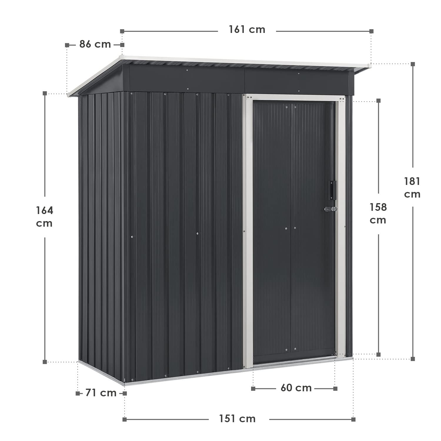 Juskys Domek narzędziowy S metalowy o powierzchni 1,4 m², jednospadowy dach, drzwi przesuwne i rama podstawy – 161 x 86 x 181 cm, domek na narzędzia, domek ogrodowy, mała szopa, antracyt