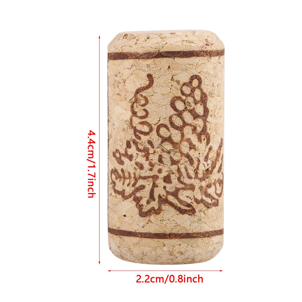 Corni di vino in sughero da 100 pezzi, tappeti di legno standard 22x44mm con motivi stampati, tappi di sughero cilindri, guarnizioni per bottiglie riutilizzabili per la