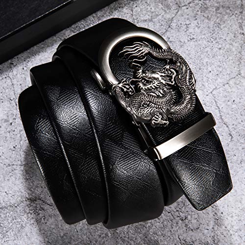 Image of Barry.Wang Mens Ratchet Belt 2 Pack Buckle Gift Set Dress Belts Leather Slide Strap Automatic 1 3 /8 inch Wedding Business
