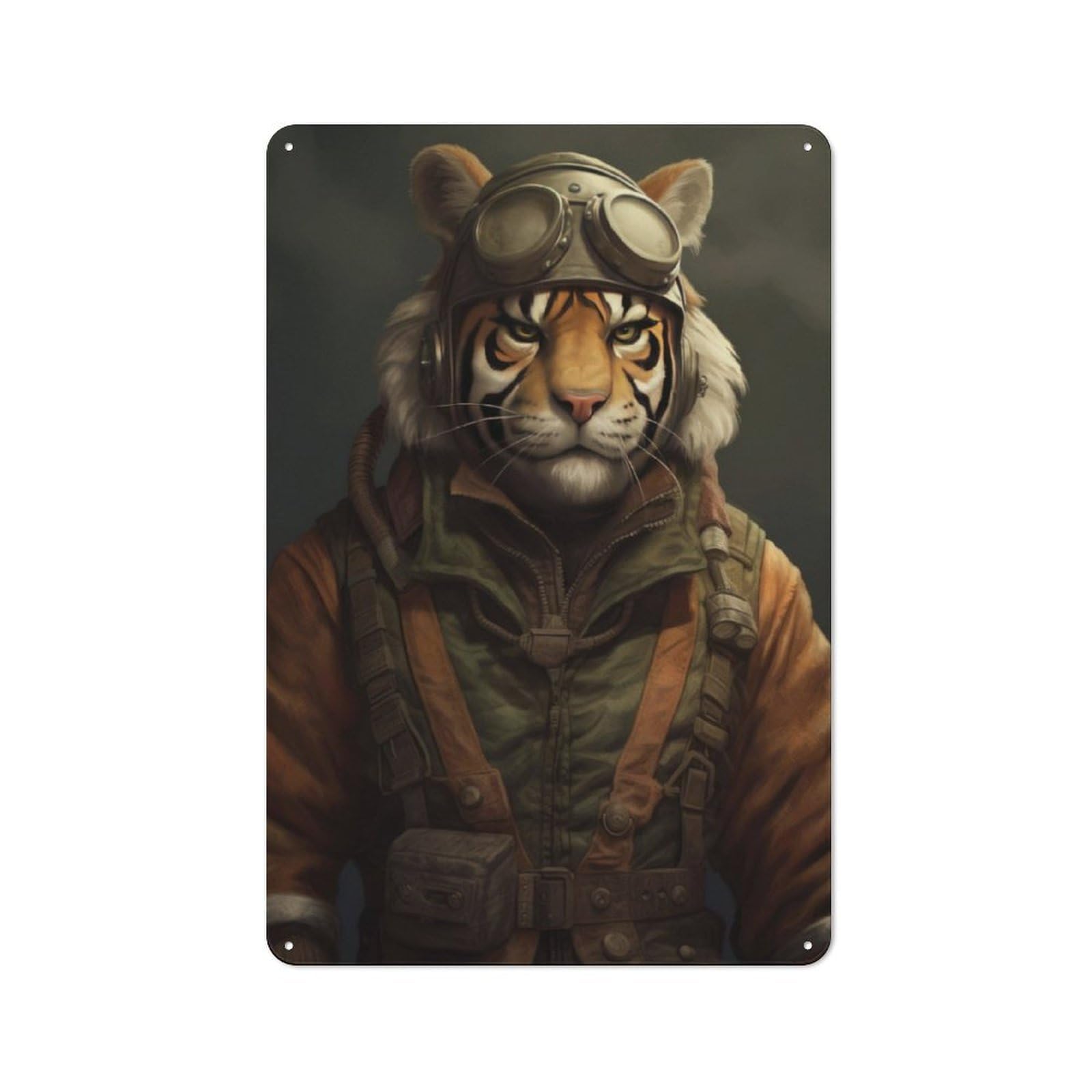 Junmoney Tiger As A Pilot Tin Wall Plaque 30X20cm With For Dining Room Or Kitchen, For Vintage Wall Decor Fans, For Themed Room Decoration