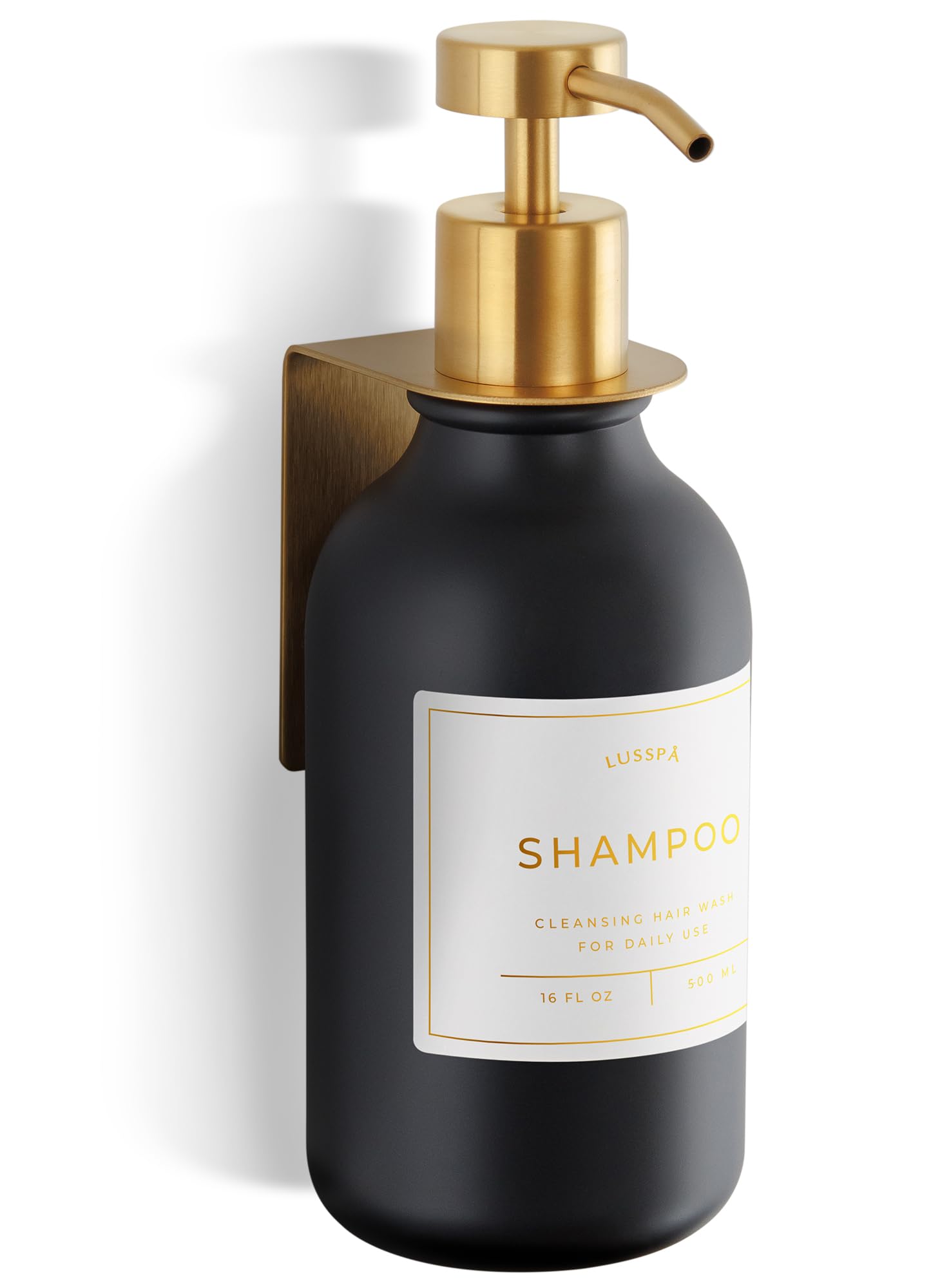 Shampoo & Conditioner Dispenser - Shower Soap Dispenser Wall Mounted - 500 ml Plastic Bottle with Pump & Holder - Shampoo Dispenser - Shower Dispenser Chamber No Drill (1 X Black/Gold)