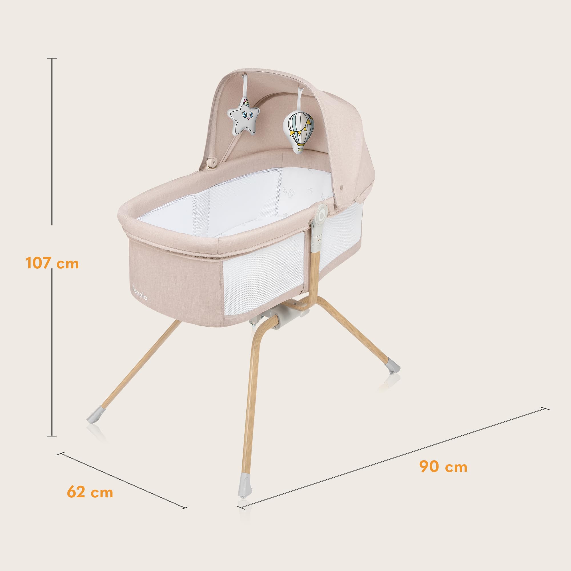 lionelo Malin EVO - Cuna de Viaje para bebé con colchón, de 0 a 9 kg, Dosel con mosquitera, Plegable, Sistema de balancín, reclinable, Montaje rápido (Beige Natural)