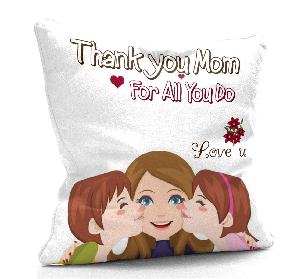 Kesar Enterprises Filled Cushion, Pillow for World's Best Mom,Pyari Mumma,Mummy,Gifts for Mom,Grandma on Birthday's & Mother's Day Color : White Size : 12 x 12 Inch Design 62