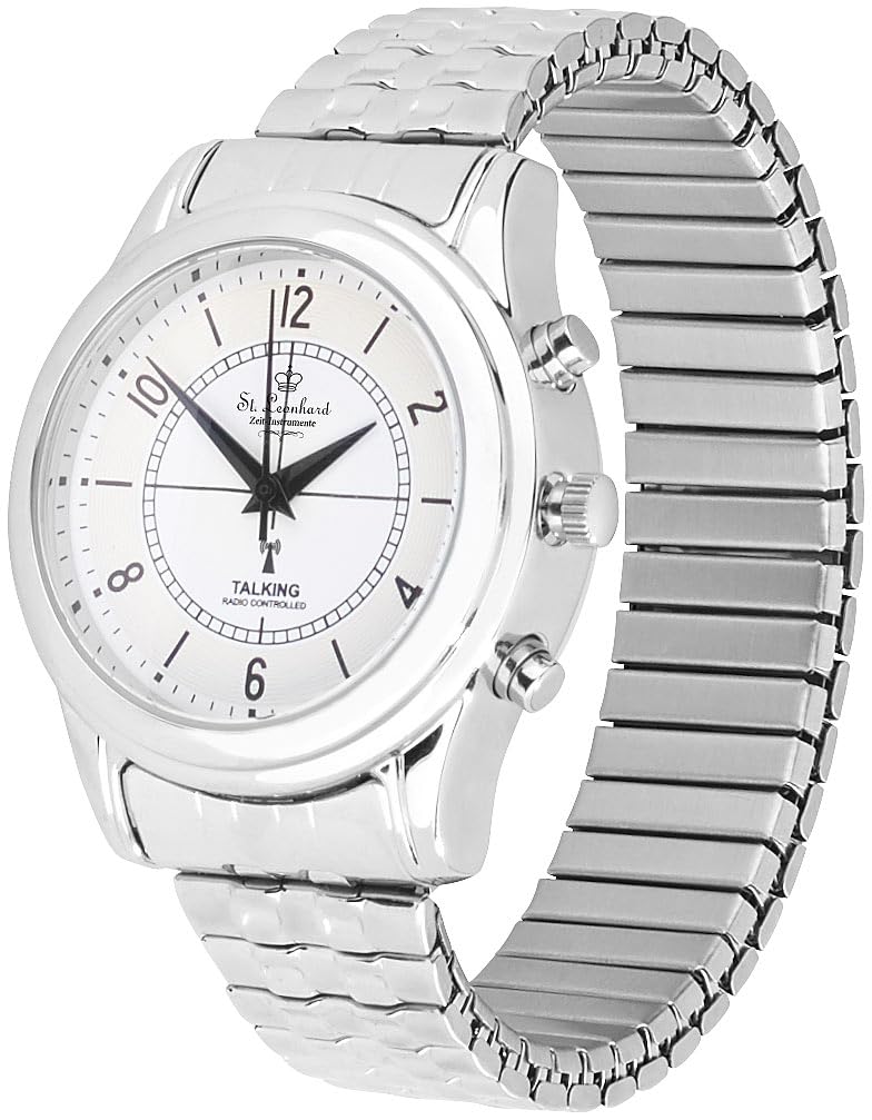 Sprechende Armbanduhr: Sprechende Seniorenuhr mit Funk, filigranes Ziffernblatt, versilbert (Herrenuhren, Uhren, Damen)