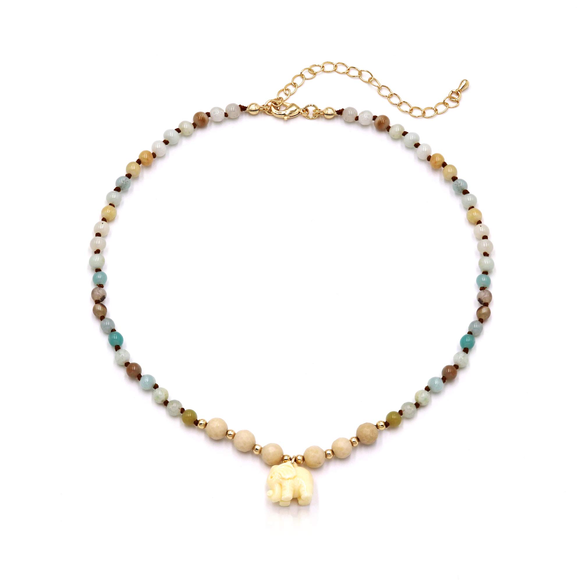 POMINA Real Amazonite Natural Gemstone Beaded Choker Necklace Semi Precious Stone Choker for Women Teen