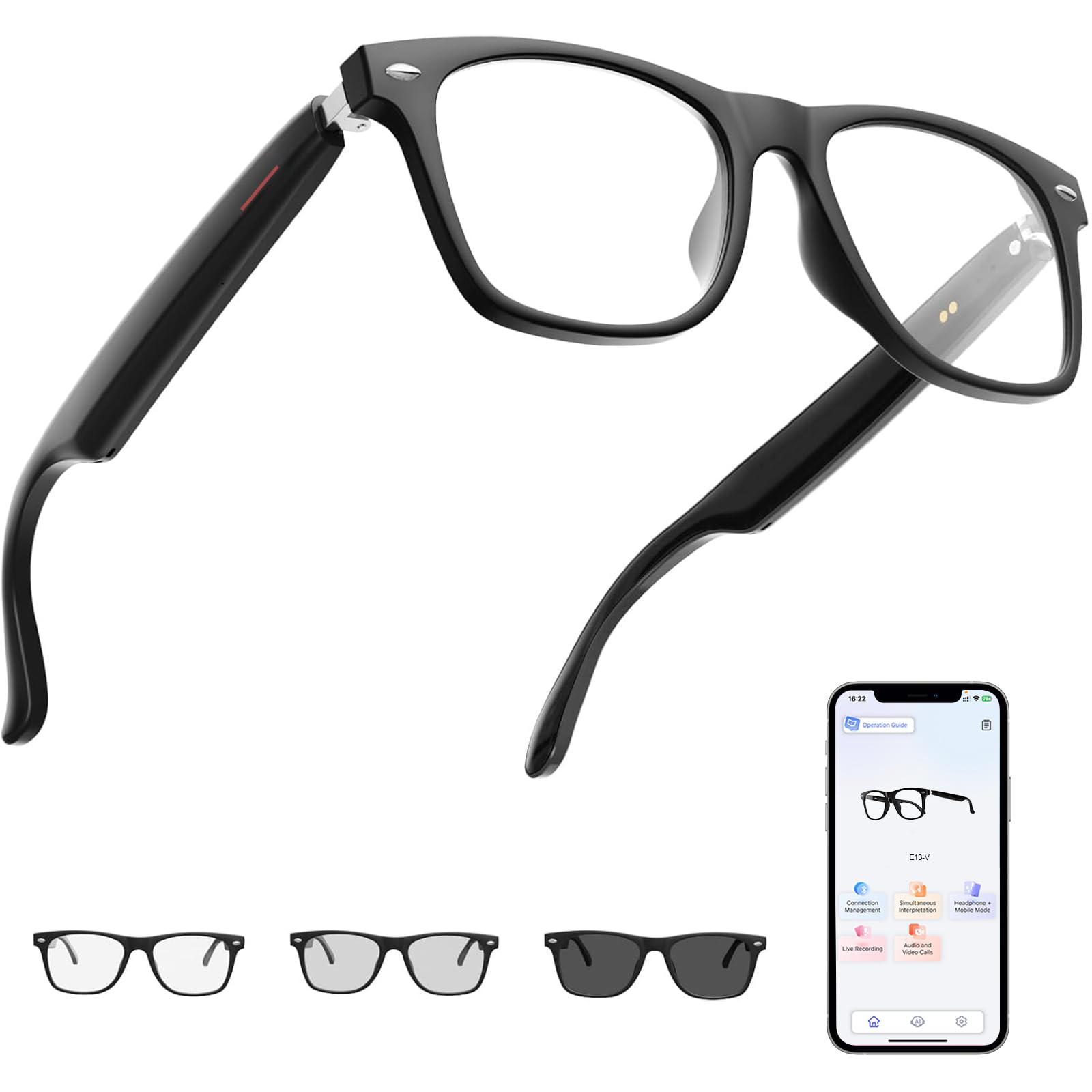 AI Smart Glasses Powered By GPT, Support 165+ Languages Real-Time Translation, Speakers & Audio Call Translator, AI Object Recognition, Noise Reduction, Smart Bluetooth Glasses for Men & Women(Black)-image-39