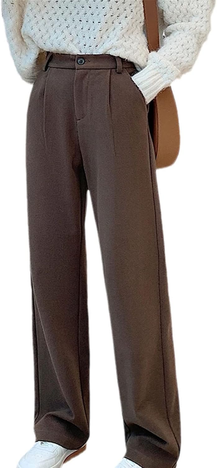 Kelsiop Wool Pants Female Office Workers High Waist Overalls Black Coffee Trousers Korean Fashion Bottoms