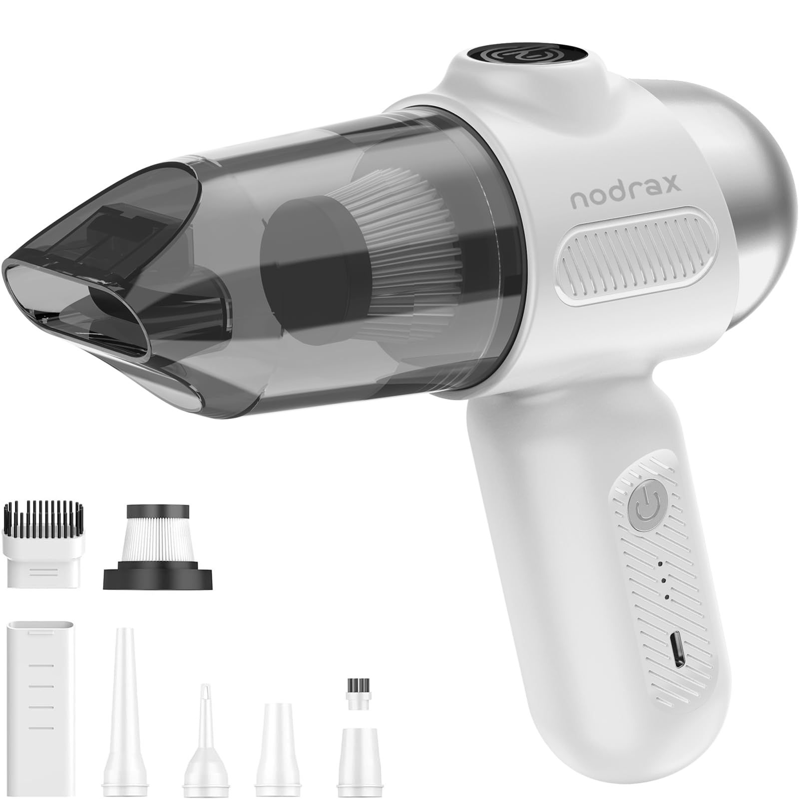 Nodrax Cyclone-Pro Cordless Handheld Vacuum Cleaner with Efficient Brushless Motor, 12000Pa High Power Suction and Extended Runtime, 4-in-1 Portable Hand Vacuum for Car, Home and Pet - White