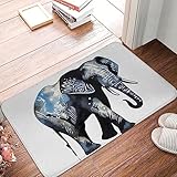 RLDOBOFE Doormat Elephant-Blue Black Front Door Mat Non-Slip Welcome Mats Washable Floor Mat Indoor Outdoor Entrance Mat Absorbent Guard Doormat for Kitchen Bedroom Bathroom Home Decor 16 x 24 Inch - Image 1