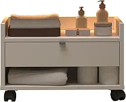 Armário De Banheiro Gabinete Prisma Com Gaveta Nicho e Rodinhas (Off White)