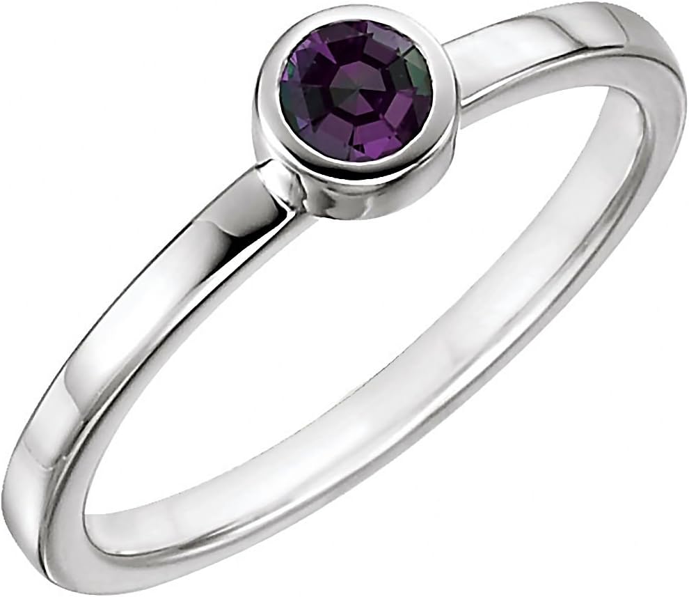 Bezel Set 4mm Genuine Natural Alexandrite June Birthstone Engagement Ring 14K Gold