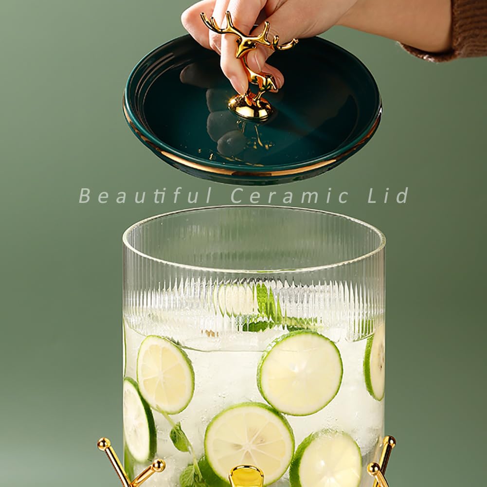 Dispensador de bebidas de 3 litros con tapa de vidrio y espiga a prueba de fugas, dispensador de bebidas de gran capacidad para fiestas y uso diario, boca ancha para un fácil llenado, incluye 4 l