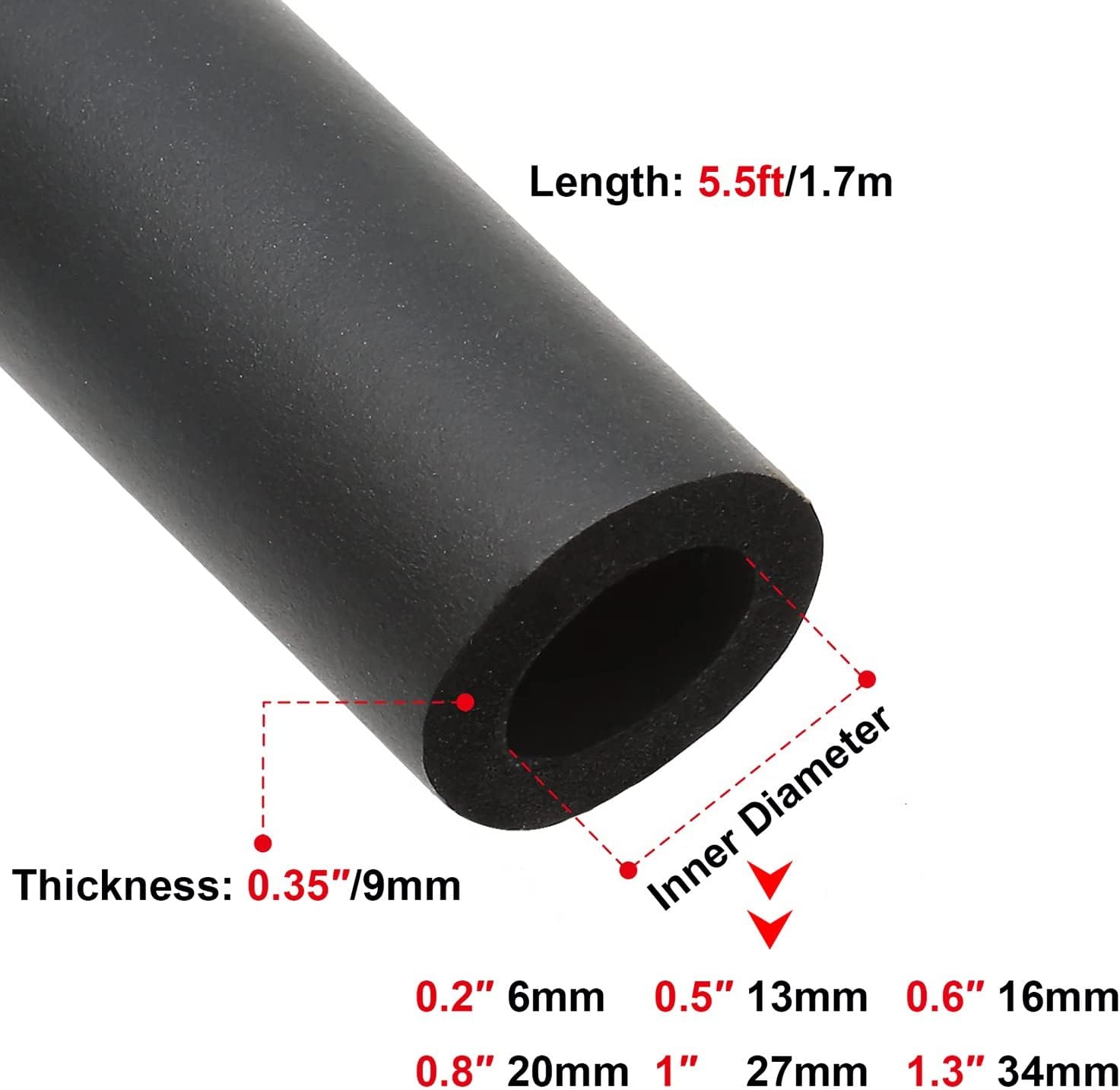 Pipe Insulation Foam, Flexible High-Density Solar Tubing Insulation Length 1.7m, Black(20MM)