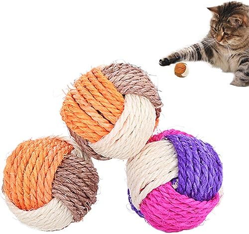3 piezas de juguete para gatos, bola de sisal para mascotas, masticar, ecológica, juguete interactivo, resistente a las mordidas y al desgaste