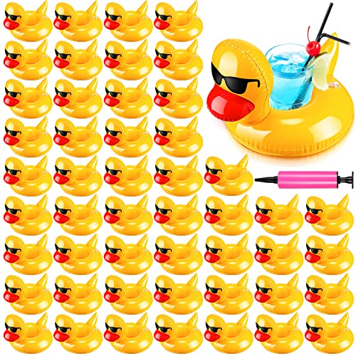 Deekin 50 Pcs Inflatable Duck Drink Floats Reusable Cute Pool Dri...