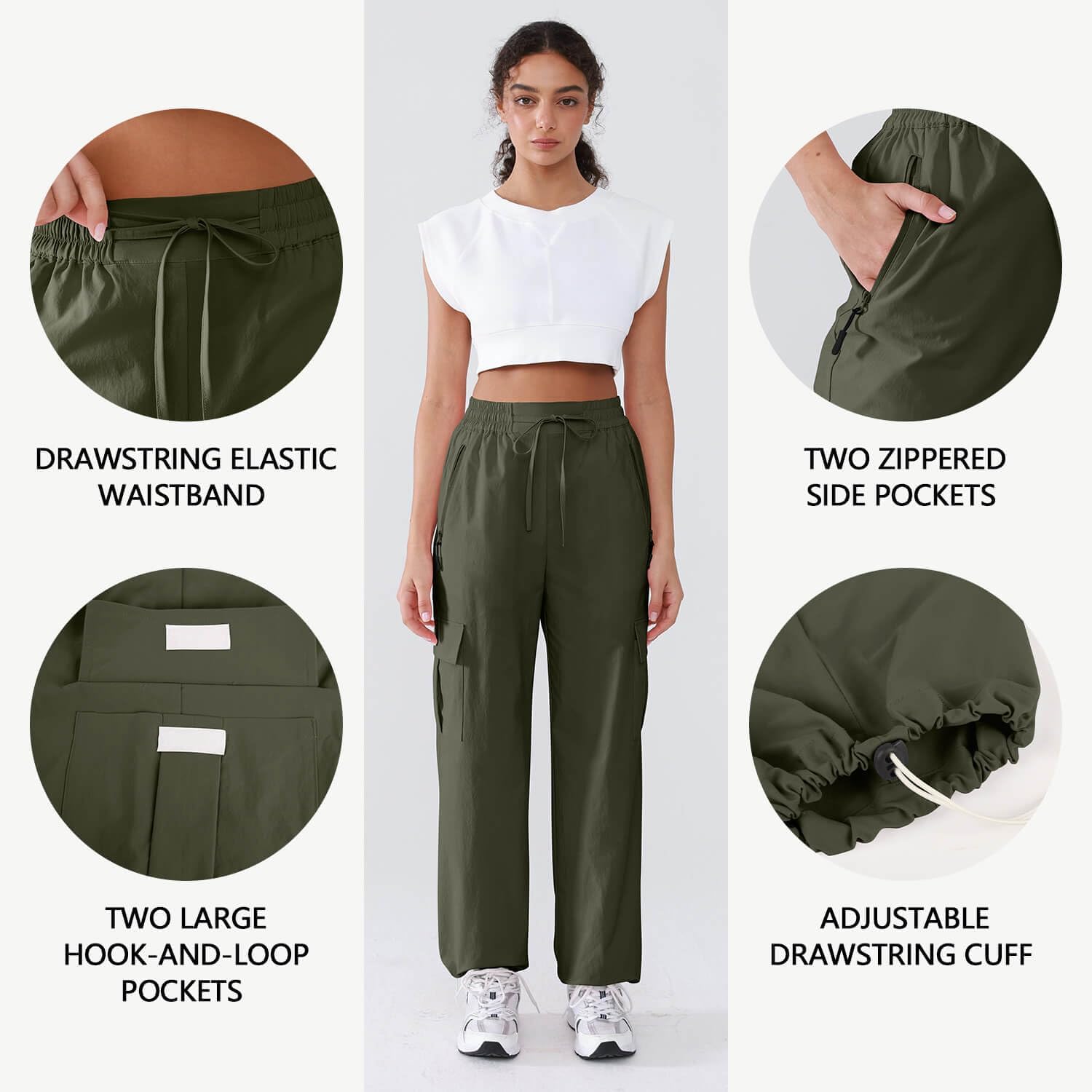 Hiking Pants Women Lightweight Cargo Pants Quick Dry Water Resistant Outdoor Travel Pants with Zipper Pockets - Image 4
