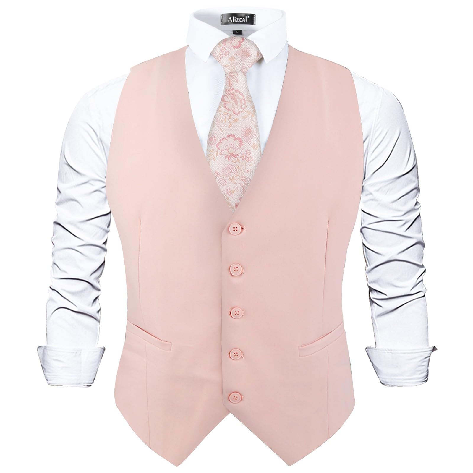 Alizeal Mens Classic Solid Suit Vest Regular Fit Tuxedo Waistcoat