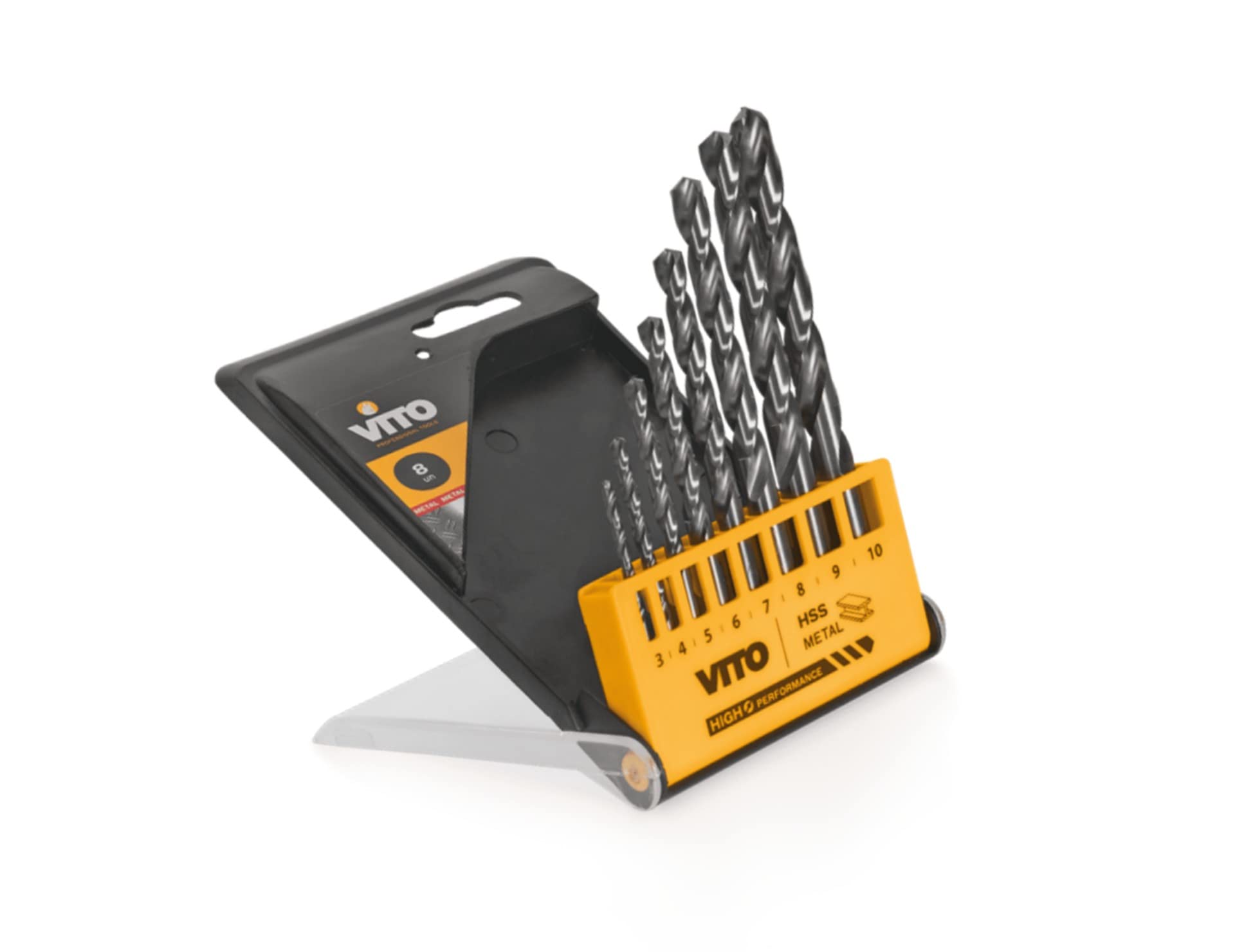 Wiertła COBALT Zestaw 8 sztuk Ø 3,4,5,6,7,8,9,10 mm VITOPOWER Stal kobaltowa