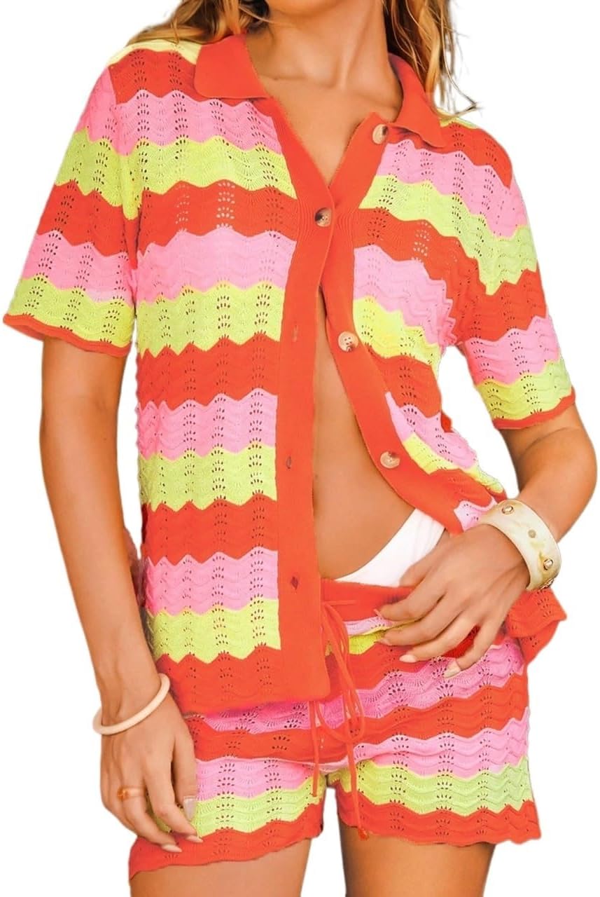 Women's Beach Bikinis Summer 2pcs Color Energetic Cover Up & Kimono Set cover ups for swimwear