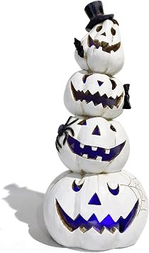 Hodao Halloween Pumpkin Figurine, Stacked Pumpkins Decor for Home, 9.5IN H