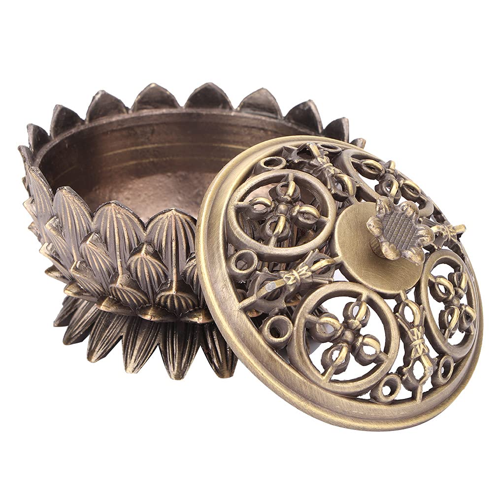 Leopacat Vintage Lotus Incense Burner Holder, Mini Incense Cone Holder Bowl Metal Sage Holder Burner Aroma Diffuser Metal Lotus Flower Designfor Office Home Feng Shui Decoration Meditation