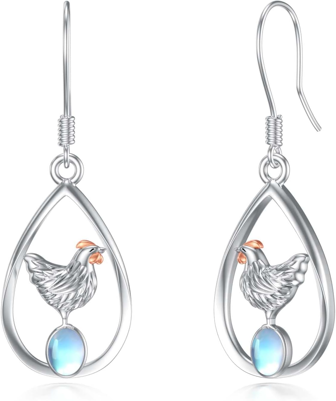 Chicken/Bunny Teardrop Earrings 925 Sterling Silver Birthstone Dangle Earrings Hen Jewelry Gifts for Women