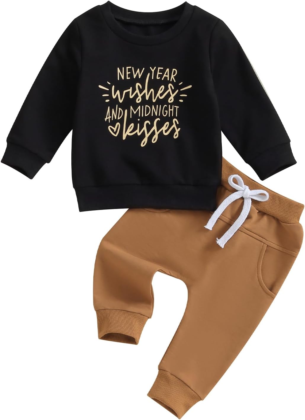 SeyurigaokaToddler Baby Boy New Year Outfits Chic Funny Letter Sweatshirt Top Pants 2 Pieces New Year Eve Clothes Set