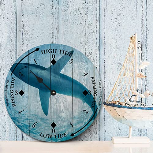 Tide Clock Shark Under The Water Tide Clock Tidal Clock Wall Clock, Battery Operated Great White Shark Wall Decor Home Decor For Living Room Bedroom Office 16X16 In #TOP1