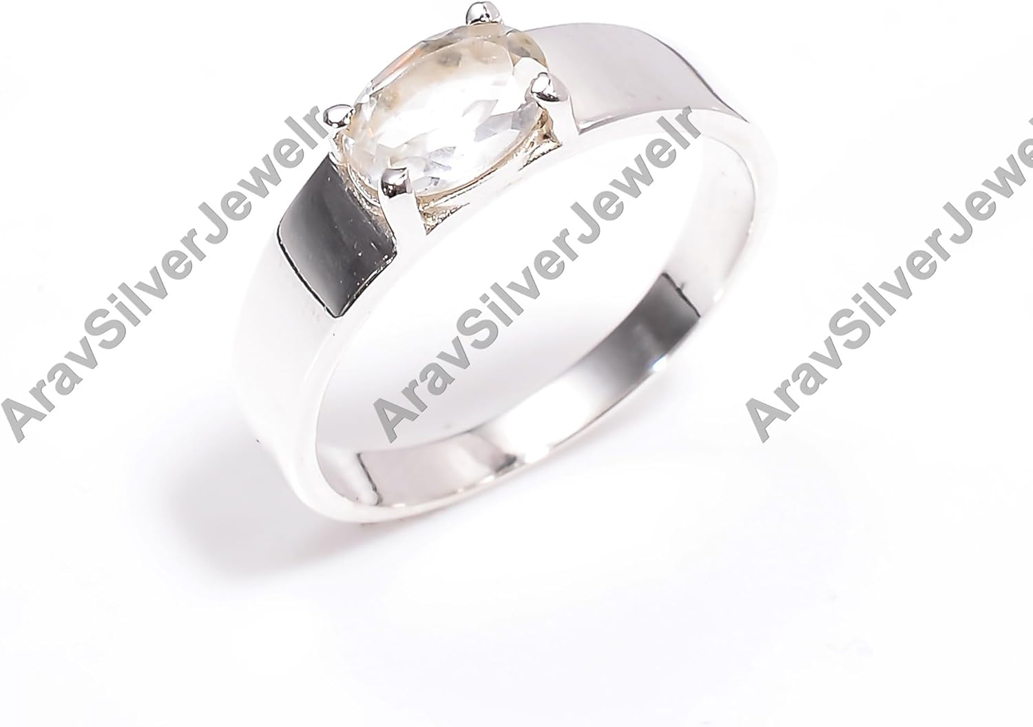 Natural Top Quality Clear Quartz Crystal Gemstone 925 Sterling Stone Handmade Statement Promise Ring Jewelry Gift for Her